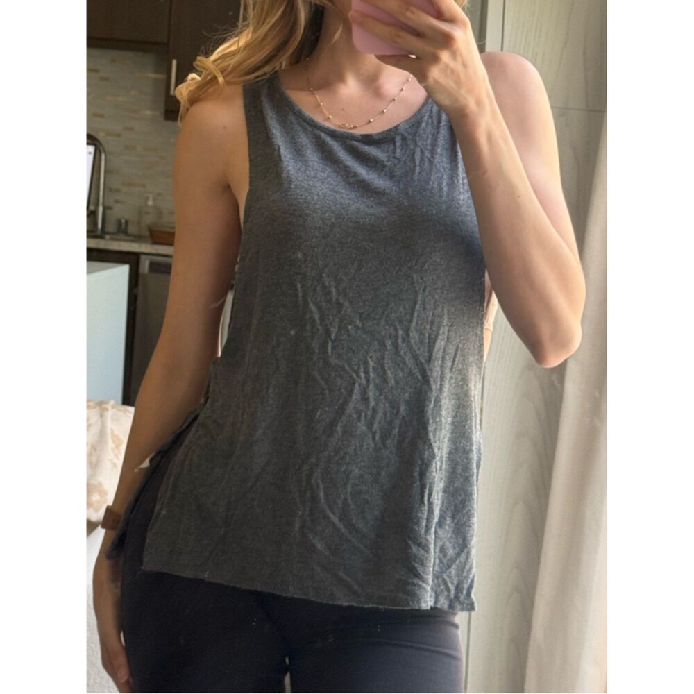 Brandy Melville Charcoal Gray Muscle Tee Open Side Tank Top Soft Basic